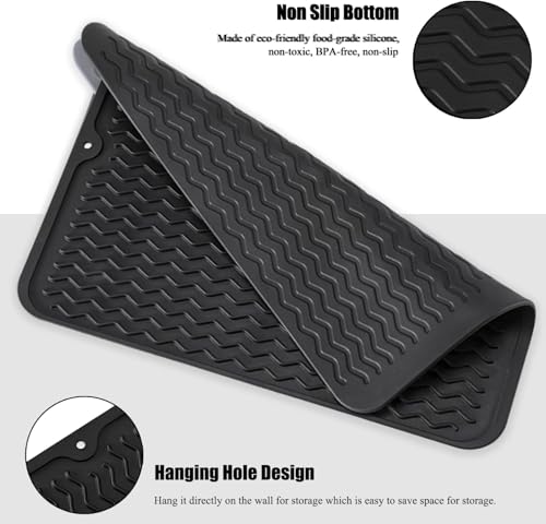 Image of HOMETHREADS Silicone Dish Drying Mat, Silicone Draining Board Mat, Silicone Dish Draining Mats, Kitchen Sink Dish Drainer Mat Racks for Kitchen Counter Protector, (40x30cm Black)