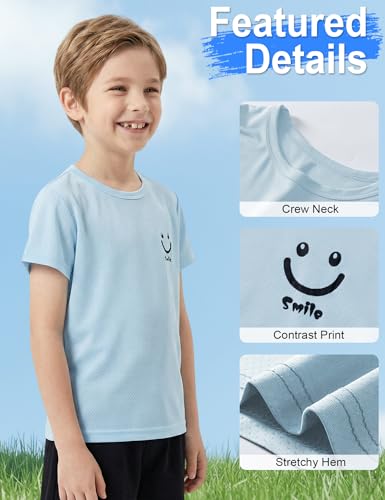 Image of Venzina Kids Solid Regular Fit T-Shirt for Boys & Girls| Quick-Dry Short Sleeve with Black Smiley Print|Air Vent Cool Fabric| Play & School Wear