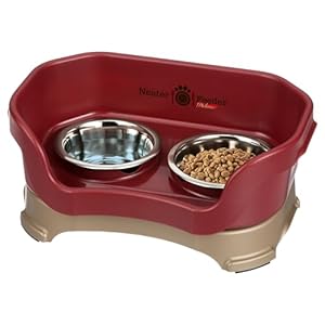 Neater Feeder Deluxe Small Mess Proof Feeder for Small Dogs & Cats, 1-1/2 Cup Food & 2-1/4 Cup Water Stainless Steel Bowls, Elevated, No Spill, Non-Tip, Non-Slip. Made in USA
