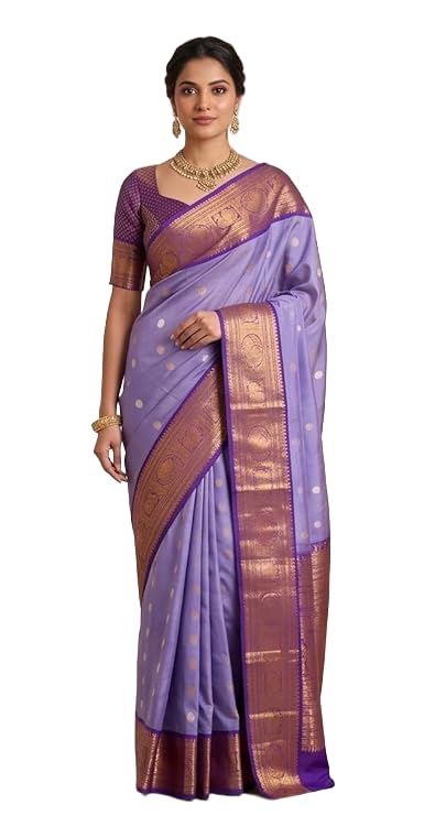 Pure Gadwal Pattu Silk Saree – Lavender Body with Ganga-Jamuna (Gold & Silver) Zari Buttas – Handwoven Kuppadam Saree with Rich Purple Border & Grand Pallu-picture-44