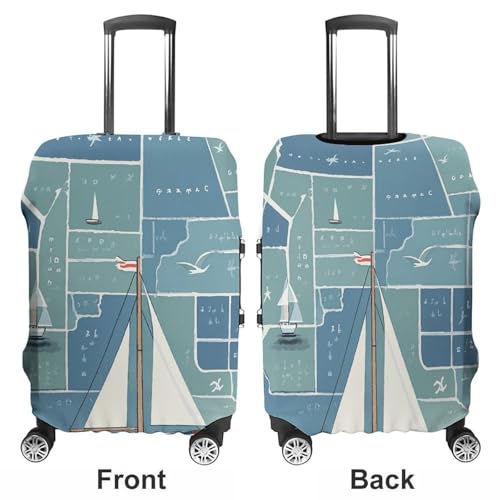 Luggage Cover for Travel Nautical Sailboat Map Print Fashion Luggage Covers Washable Stretch Suitcases Protector Fits 19-32 Inch Luggage M3