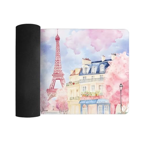 Image of Paris Eiffel Tower Extended Gaming Mouse Pad, with Stitched Edges Large Mouse Pad Desk Protector, Rubber Base Mousepad Keyboard Mouses Mat for Work Game Office Home- 32 inch X 16 inch Inch