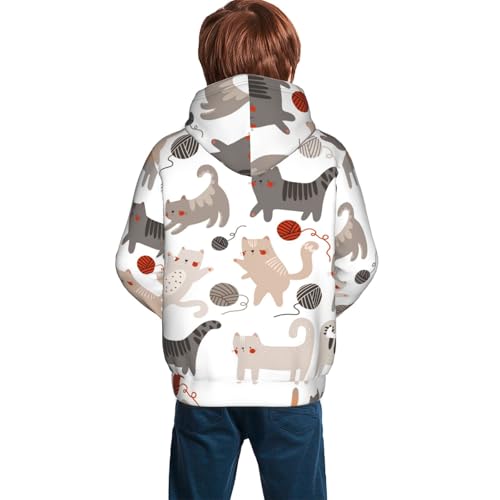Cute Cats Play with Balls Kid Hoodies Boys Sweatshirts Girls Pullover with Pocket4