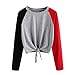 Produktbild Damen T Shirt,Geili Frauen Casual Langarm Farbblock Patchwork Pullover Tops Damen Knoten Krawatte Bluse Tee Mode Crop Tops T-Shirt Langarmshirt Basictop