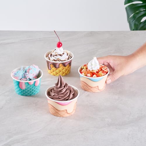 Image of Restaurantware Paper Cups 200 Count 8 Ounce Square Disposable Ice Cream Containers, Leak-Resistant Paper Dessert To Go Cups, Hot And Cold Food, Durable Assorted Cone Design