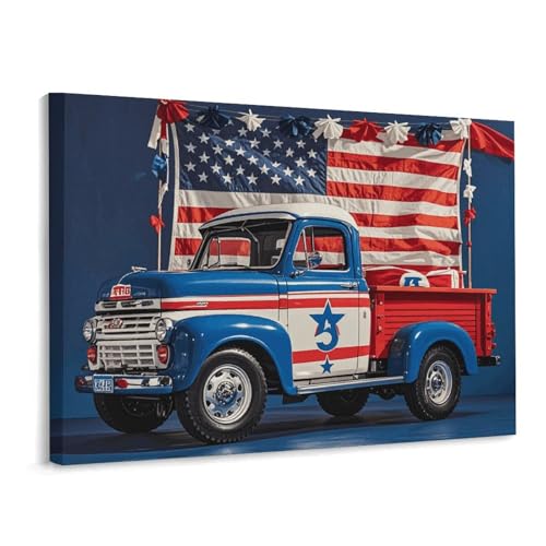 Camions patriotiques du 4 juillet toile carrée decoration murale salon chambre 40x30
