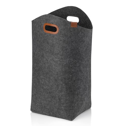 kela Filz Wäschesack faltbar, Laundry Baskets, Wäschesammler 61 cm, FAY, verstärkte Griffe, dunkelgrau