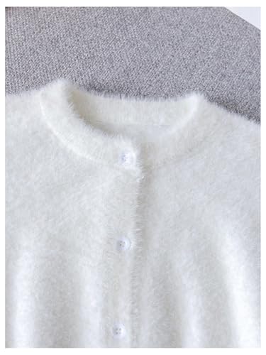 MakeMeChic Girl's Fuzzy Cardigan Button Down Long Sleeve Crew Neck Cropped Fall Sweater3