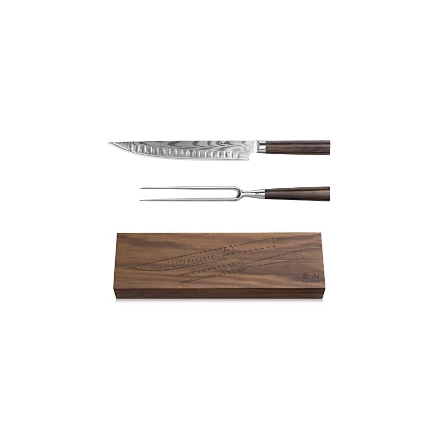 Cangshan HAKU Series 2-Piece Carving Set with Walnut Box, Forged X-7 Damascus Steel, 501158