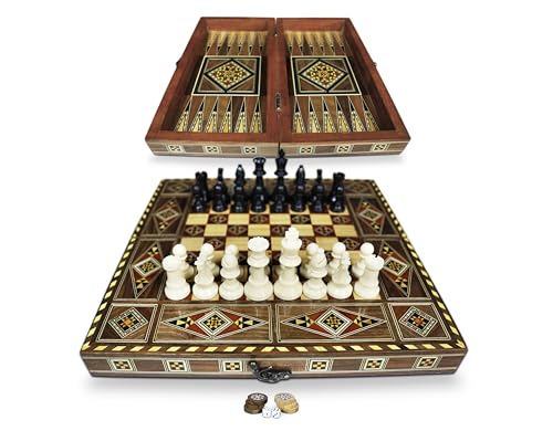 Planche BK 301F en bois 30x30 cm avec briques de backgammon et pions d échecs