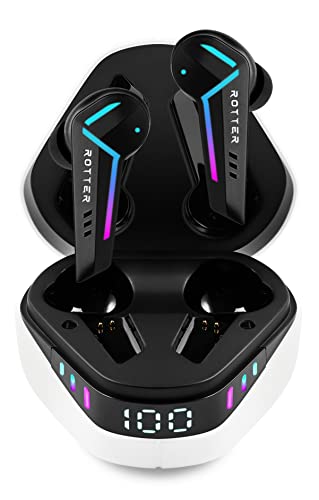 ROTTER Auriculares Inalámbricos Bluetooth 5.3 para Gaming, Latencia 50ms, 35h Reproducción, IPX4, 6 Micrófonos, Modo Dual, Blanco - Compatibles con Dispositivos Móviles y PC