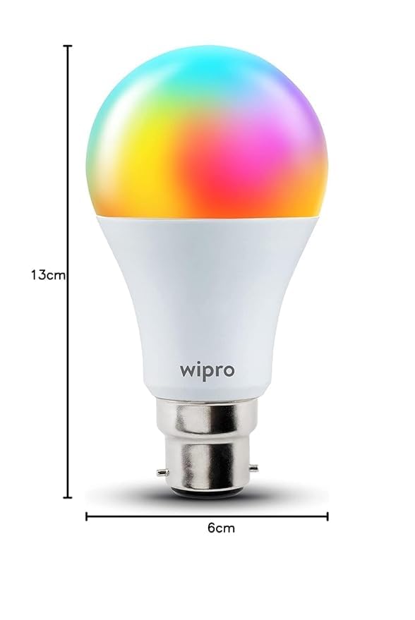 Image of wipro 14 Watt B22 WiFi Smart LED Bulb with Music Sync | 16M Colours & Shades of White | App Control | Compatible with Amazon Alexa and Google Assistant | Ideal for Living Room & Bedroom | Pack of 2