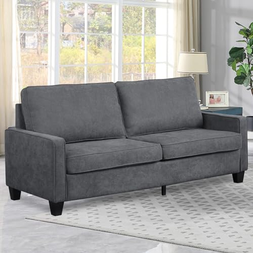 OUllUO 73" loveseat Sofa Couch for Living Room,Comfy Modern Small 3 Seater,Dark Grey Fabric, Pillowed Cushions Back