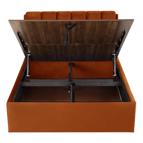 Image of Wakefit Bed | Queen (78 X 60) Solid Wood Bed, Upholstered, Hydraulic, 3 Year Warranty - Antho - Velvet Amber