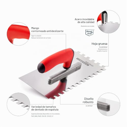 Miniatura 2 de Comensal Llana Dentada Inox - Llana Peine - Para Colocación De Baldosas - Espátula Dentada - Mango Ergonomico- Made In Eu - 270 X 130 Mm - 4x4 Mm