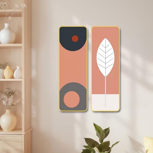 Image of The Castle Decor Luxury Minimalist Wall Art Set of 2 | Modern Botanical Leaf Painting 19X27 Inch | Abstract Boho Decor for Living Room Hallway Office