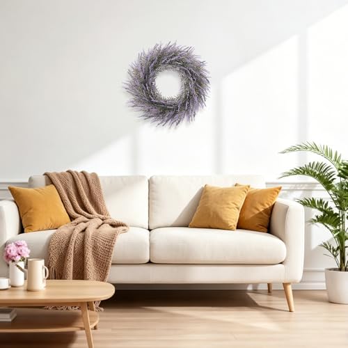 U'Artlines 24 Inch Large Lavender Wreaths for Front Door, Detachable Artificial Greenery Wreath with Plastic Base, Spring Summer Farmhouse Wreath for All Seasons Wall Outdoor Indoor Wedding Decor — view 5
