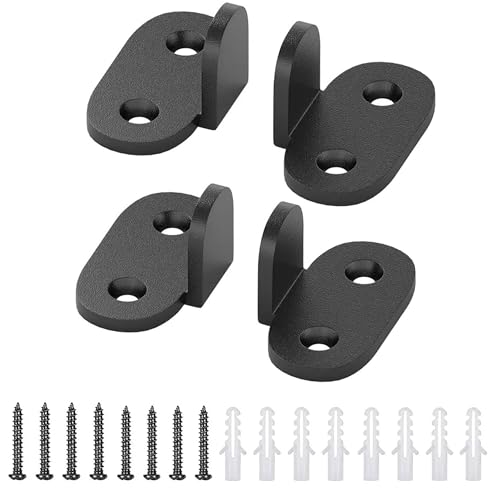 Paquete de 4 guías de piso para puerta de granero, kit de herrajes para puerta de granero de acero al carbono, riel de puerta corrediza de metal resistente, guía inferior ajustable montada en el suelo
