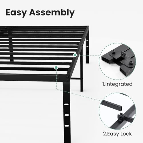 Image of Sweetcrispy Twin Size 18 Inch Platform Bed Frame, Heavy Duty Metal Foundation Frame, Noise-Free Sturdy Steel Slats, Underbed Storage, No Box Spring Needed, Quick Setup