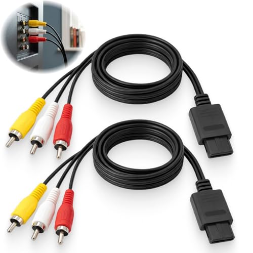 JXRSKJ 2Pcs Câble AV Audio Vidéo RCA 1,8 m, Compatible avec NGC/N64, Câble Composite Stéréo Connexion TV pour Projecteur et Console de Jeu Rétro, Câble de Remplacement Audio Vidéo