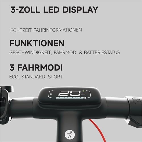 Segway Ninebot E3 Pro D, E-Scooter Deutscher Stra&szlig;enzulassung, 55 km Eco Modus Reichweite, 47km Sport Modus Reichweite, Federung vorne & hinten, 800 W Motor, faltbar, 17,9 kg, 10-Zoll Reifen, IPX5