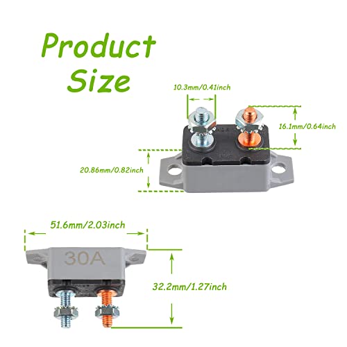 30A-12V-24V-Automatic-Reset-Circuit-Breaker-with-Cover-Stud-Bolt-for-Battery-Chargers-Trucks-Car-Engines-and-More2pcs