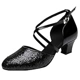 HENWERD Womens Dance Shoes Rumba Waltz Prom Ballroom Latin Salsa Tango Dance Shoes (Black,6 US)