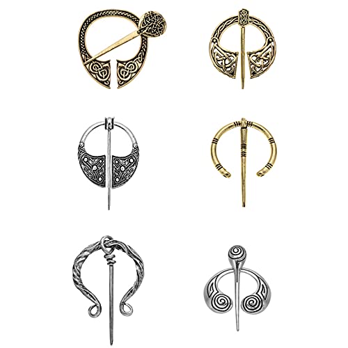 6 Stücke Vintage Wikingerbrosche, Keltischer Brosche Vintage, Wikinger Brosche, für Männer und Frauen zum Tragen von Pullovern und Schals (2 Farben) Cover