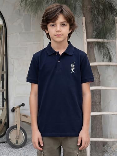 Image of Li'l Tomatoes Boys Sports Polo T-Shirt Polyester Casual Summer Tee | inchGolf Player inch Printed Collar Neck T-Shirt | Lightweight & Breathable Half Sleeve Sports Wear | Stylish Polo Tee | 9-16 Years