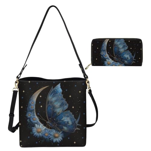 Image of HUGS IDEA Leather Purses and Handbag for Women Bucket Bag with Wrist Wallet 2 Packs