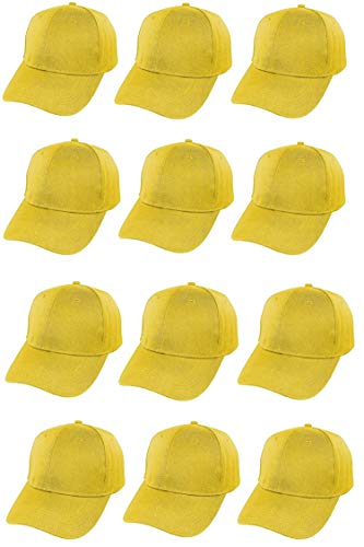 Carnavalife Gorra de Béisbol Ajustable de Estilo Polo Clásico Deportivo Casual de Color Liso Suave y Transpirable Unisex para Adultos y Niños Modelo JDH-1 (Amarillo, Pack 12 * Niño)