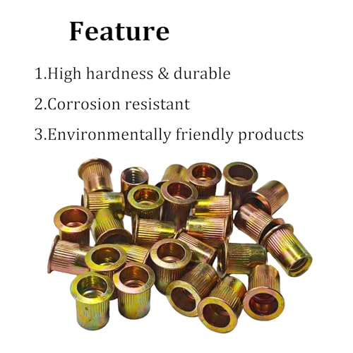 dosamll 50PCS 3/8"-16 UNC Carbon Steel Rivet Nut Flat Head Knurled Body Rivnut Threaded Insert Nutsert Zinc Plated Finish by dosamll - Image 4