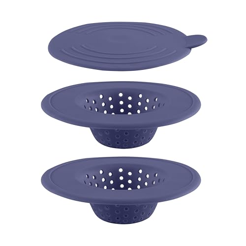 COOK WITH COLOR Kitchen Sink Strainer Silicone Flexible Sink Strainer Sink Drain Strainer 3 Pc Blue