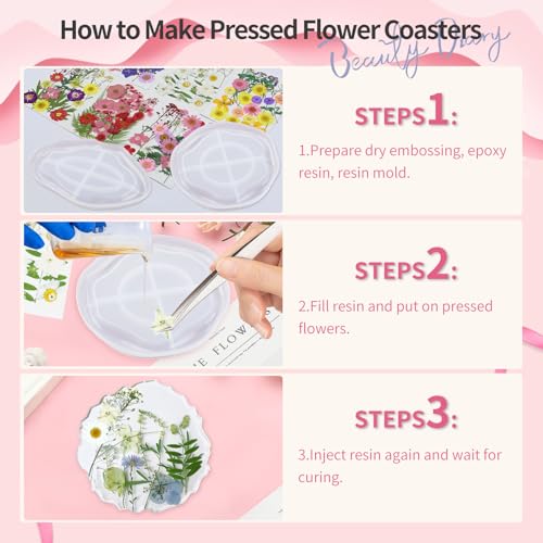Image of 190 Pcs Dried Pressed Flowers for Resin, Real Dried Pressed Flowers for Resin Butterfly Stickers DIY Art with Tweezers Crafts Decorate for Candles Jewelry Nail Crafts