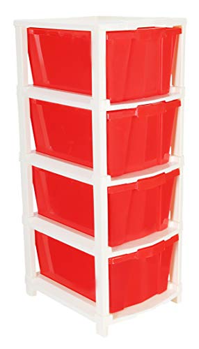 Image of Joyful Studio 4 Xl Plastic modular Drawer System for Home, Office, Hospital, Parlor, School, Doctors, Home and Kids, Colour Red, Product Dimension when assembeled (31cmx39cmx80.9 cm)