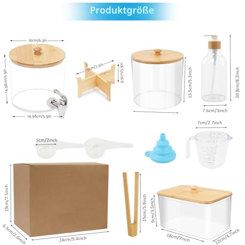 Ecopandy 7000ml Waschmittel Organizer, 10 Stück Waschmittelspender Mit Etiketten Und Bambusdeckeln, Große Kapazität, Messbecherskala, Waschmittelbehälter Und Bambusdeck Für Wäsche Pods, Waschmittel