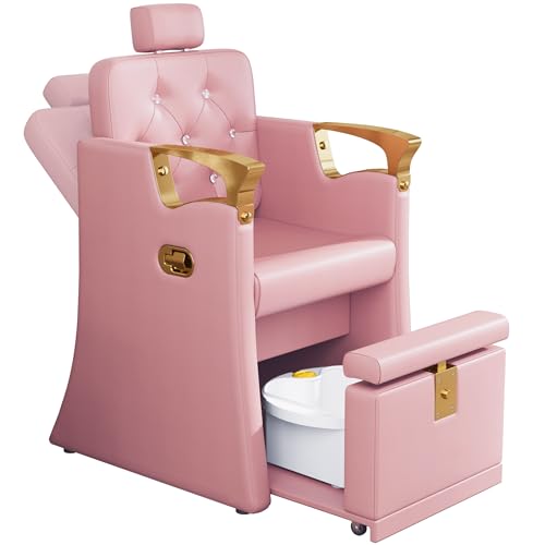 LOUVIXA Pedicure Station for Nail Tech No Plumbing Pedicure Chair with Massage Pedicure Tub (Rose Pink-Golden)