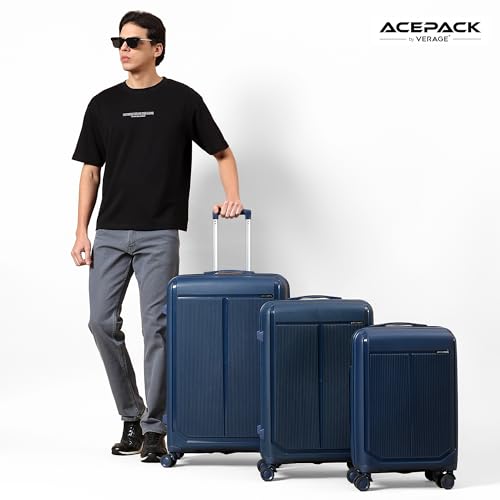 Image of ACEPACK VLITE Megatron Family Set of 6 Luggage with Covers | 3 Trolley Bags (20 /24 /28) + 3 Luggage Covers (20 /24 /28) | Lightweight Polypropylene Hard Shell, 360 Spinner Wheels (Navy Blue /Solid Navy)