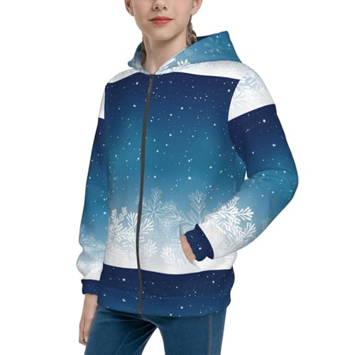 Christmas Snowflakes Kids Pullover Hoodies Boys Zip Up Sweatshirts Girls Athletic Clothes with Pocket