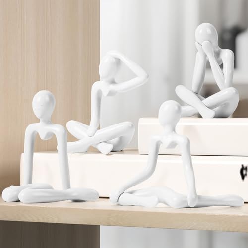 XMGZQ Figurines blanches de penseur, figures abstraites pour étagère, petits objets de décoration de maison, kit de statue de penseur en plastique, statues...