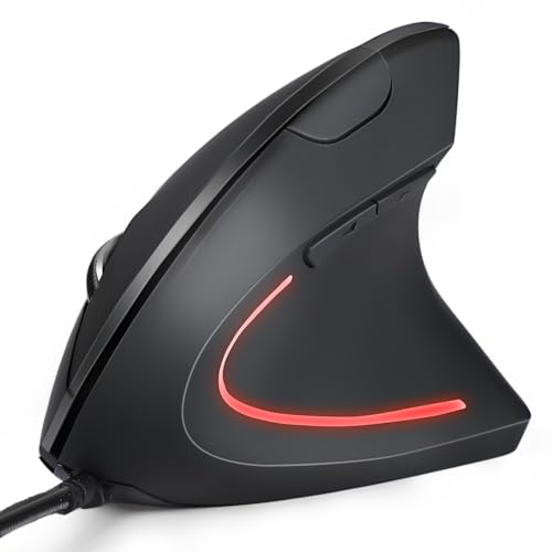 KUNSI Wired Ergonomic Mouse USB Wired Vertical Mouse with 800/1200/1600 Adjustable DPI 6 Buttons Ergonomic Mouse for Laptop/PC/Desktop-Black