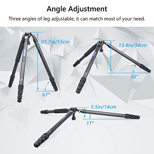 AS80C Kamerastativ aus Kohlefaser, sehr stabil und leicht, professionelles Kamerastativ, maximale Traglast 20 kg, 65 mm… – Bild 5