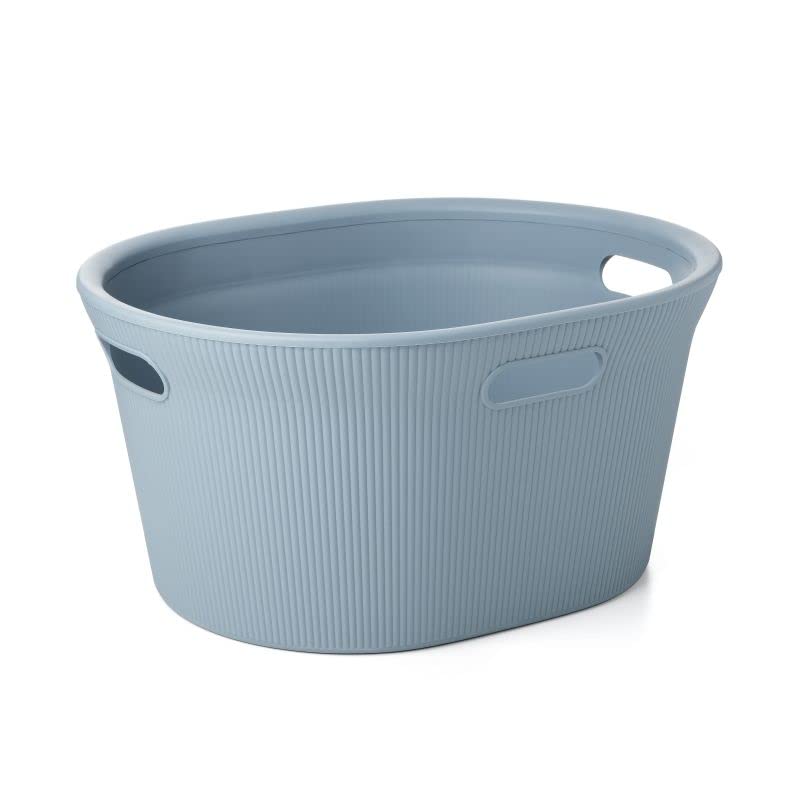 Image of Superio Ribbed Collection - Decorative Plastic Laundry Basket with Cut-Out Handles, Blue (1 Pack) Hamper Organzier for Bedroom Bathroom College Dorm Room 35 Liter