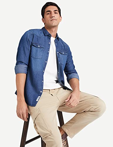 Image of Amazon Brand - INKAST Men's Slim Shirt (AZ-INK-RFS-DN-04 Mid Blue 5 4XL)