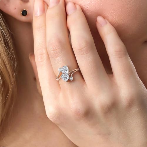 Gem Stone King 10K White Gold IGI Certified Lab Grown Diamond 2 Heart Shape Engagement Ring For Women | 2.04 Cttw | Heart Shape 6.5MM = 2.00 Ct | E-F Color | VS1-VS2 Clarity3