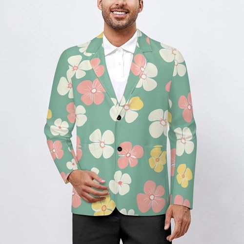 Cute Floral Flowers Pattern Men's Slim Suit Long-Sleeve Prom Tuxedo Classic Two Button Business Jacket2