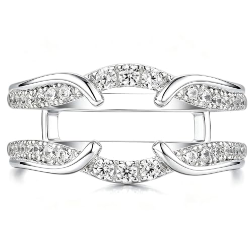 HAULTENG Moissanite Ring Enhancers for Engagement Ring Adjustable Double Wedding Bands Ring Guard Sz 8