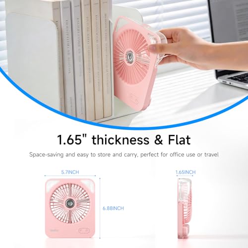 HandFan 4000mAh Portable Desk Misting Fan, 180° Foldable Travel Fan Rechargeable, Small Personal Mist Fans Battery Powered, Cooling Table Fans for Home Office Travel Beach Cruise Outdoors(Pink) — view 5