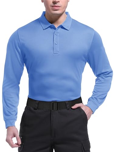 TACVASEN Long Sleeve Polo Shirts for Men Tactical Performance Polo Shirts w Collar Quick Dry Fit Work Shirts Workout Golf - Image 3