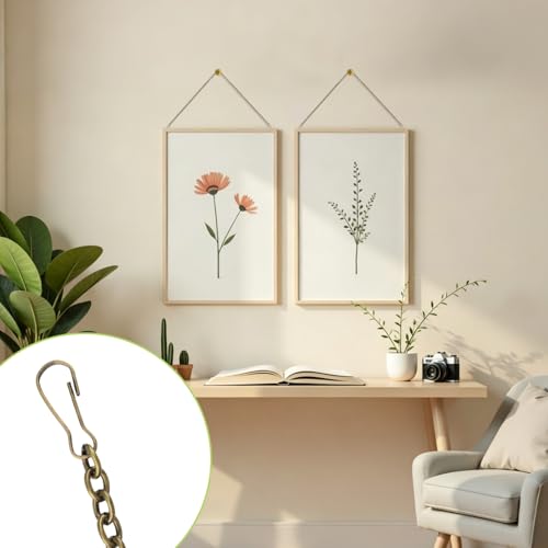 Image of Picture Hanging Kit with 4Pcs 2M Picture Hanging Chains & 12Pcs Hooks, Heavy Duty Metal Display Chain for Photo Frames Artworks Mirror(Bronze)